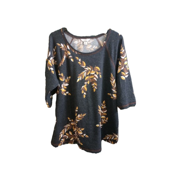 CJ Banks Top Leaf Pattern Fall 3/4 Sleeve Soft Terry Knit Size 2X - Picture 1 of 5